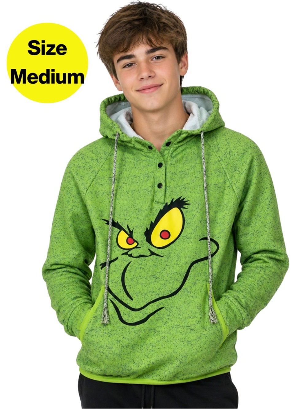 2/for $20 🪩 GRINCH Face Graphic Pullover Hoodie (Unisex Youth Size Medium)